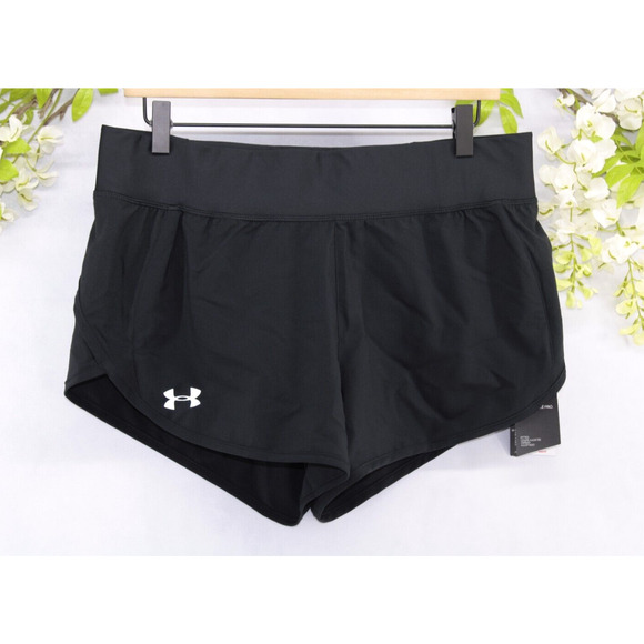 Under Armour Women's Heat Gear Black Loose Fit Reflective Running Shorts L NEW - Picture 1 of 8